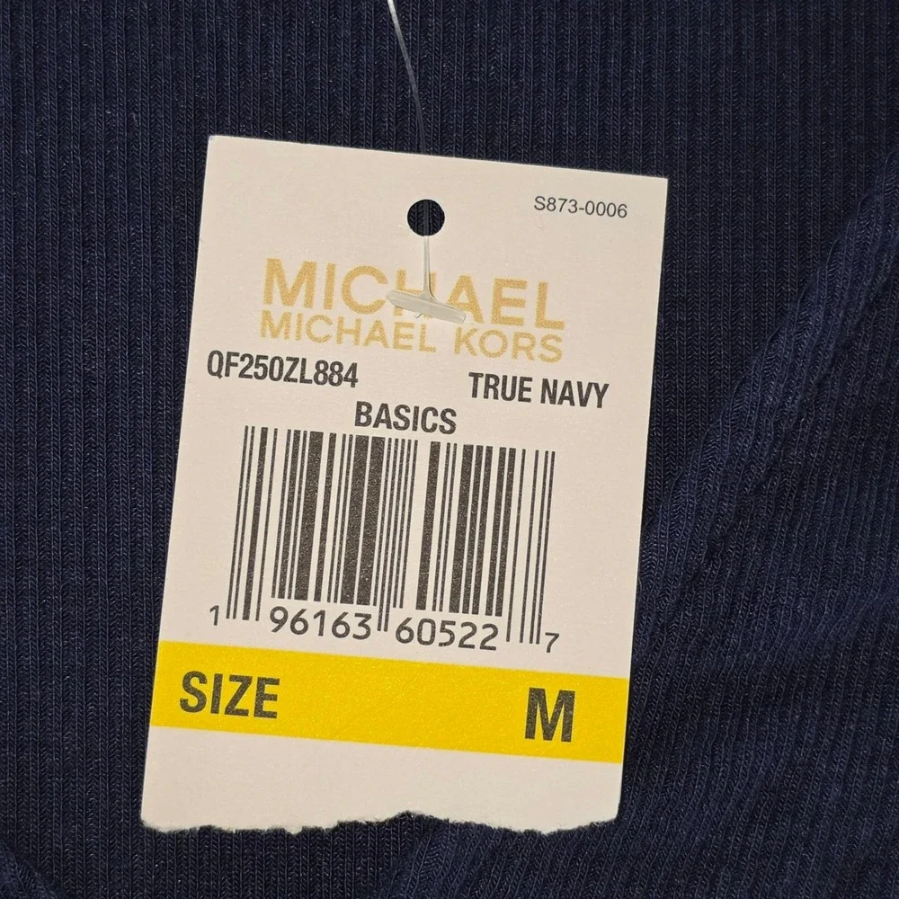 Michael Kors Navy Ribbed Tie‎ Front Button Top Womens Size Medium NWT New